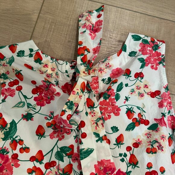 ANN TAYLOR WOMENS LARGE STRAWBERRY LARGE RED & WHITE SHIRT BLOUSE - Picture 4 of 10